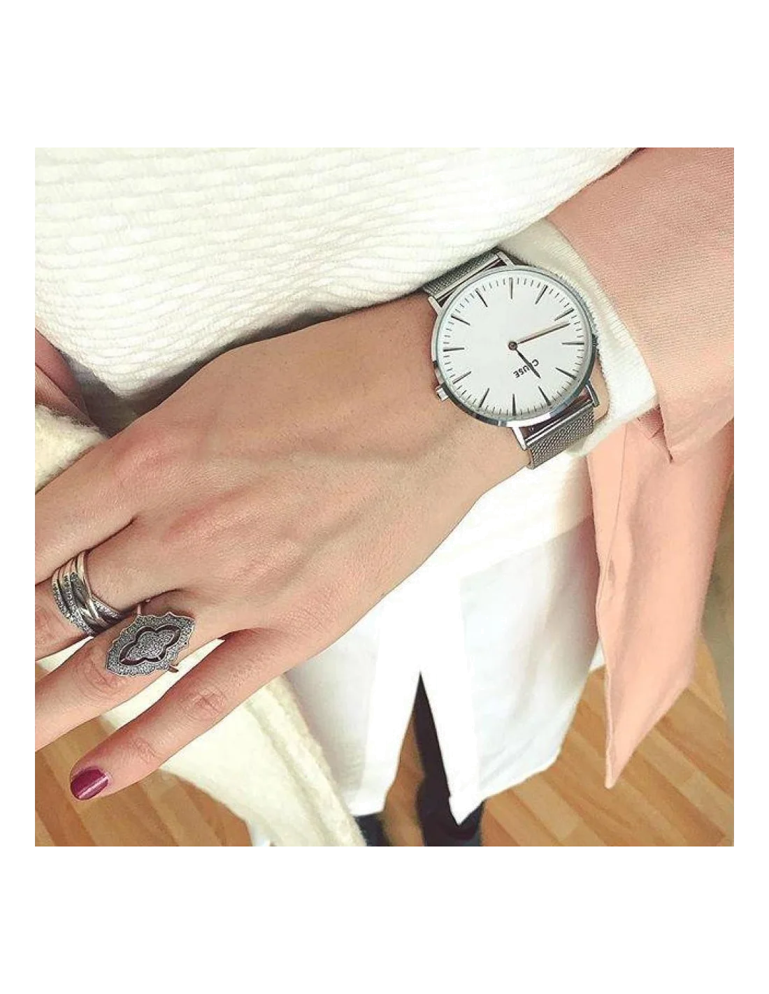 Montre Cluse La Bohème CL18105, boîtier et bracelet maille milanaise argenté, unisexe vue 3