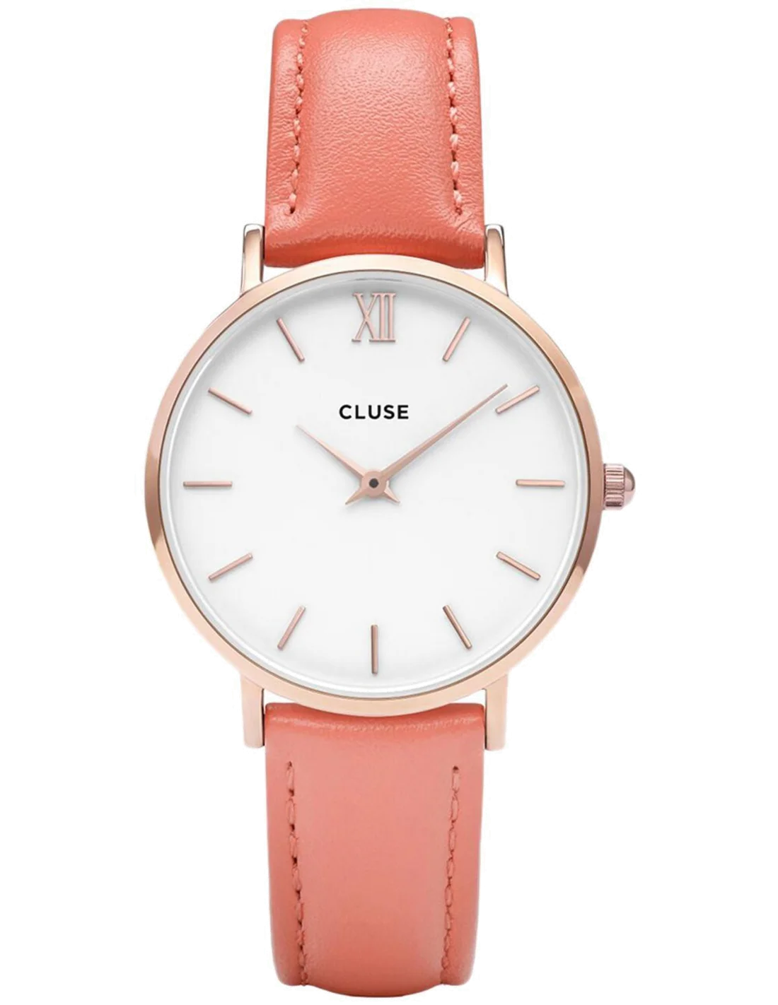 Montre Femme Cluse Minuit CL30045 - Cadran blanc, bracelet cuir rose, boîtier or rose