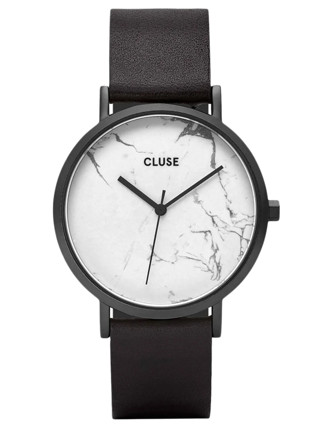 Montre Femme Cluse La Roche CL40002 - Cadran blanc marbré, bracelet cuir noir