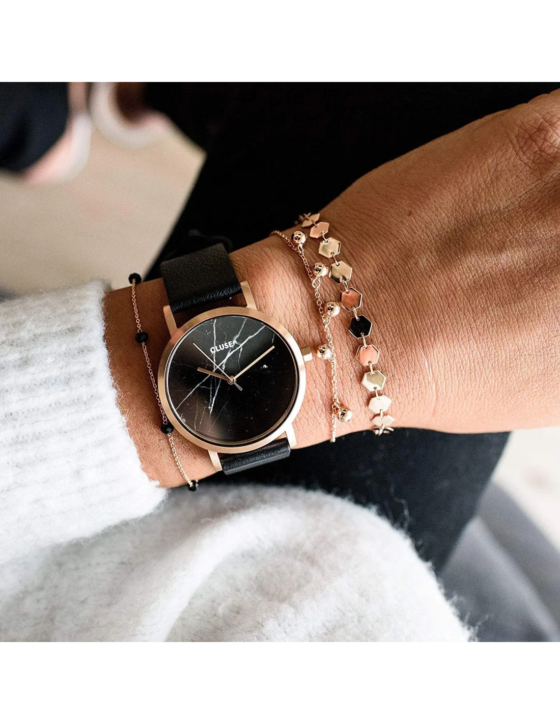 Montre Femme Cluse La Roche CL40104 - Boîtier Or Rose, Cadran Marbre Noir, Bracelet Cuir vue 2