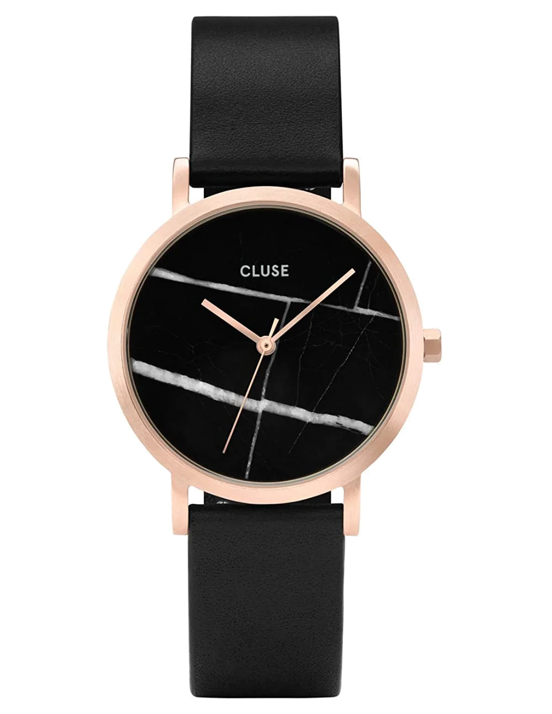 Montre Femme Cluse La Roche CL40104 - Boîtier Or Rose, Cadran Marbre Noir, Bracelet Cuir
