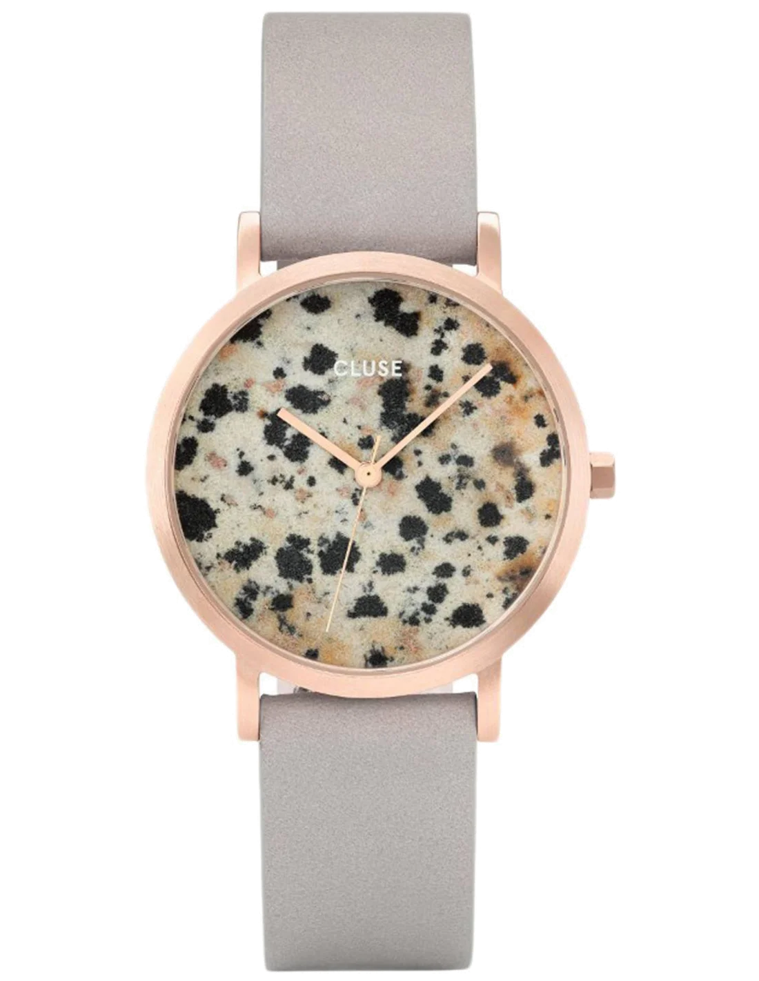 Montre Femme Cluse La Roche CL40106 en Or Rose, Cadran Jaspe Dalmatien et Bracelet Cuir Gris