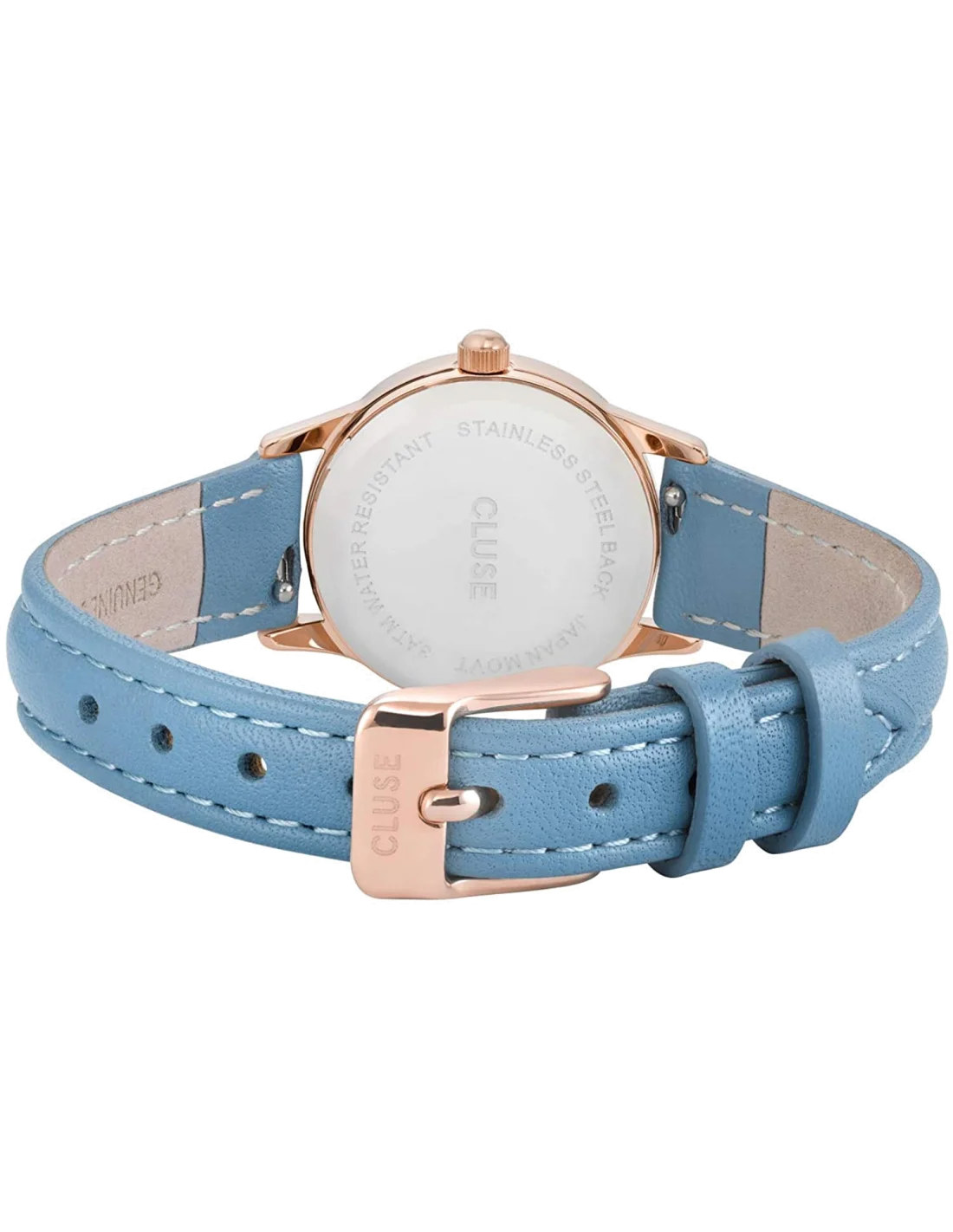 Montre Femme Cluse La Vedette CL50026 - Boîtier Or Rose, Cadran Blanc, Bracelet Cuir Bleu vue 3