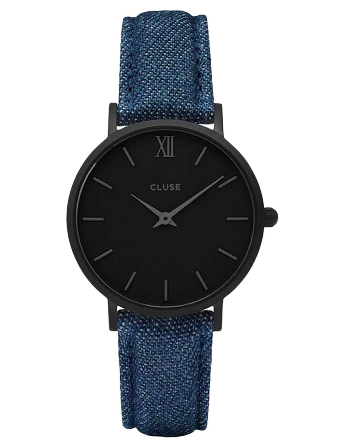 Montre Femme Cluse Minuit CL30031 - Cadran Noir, Bracelet Denim Bleu