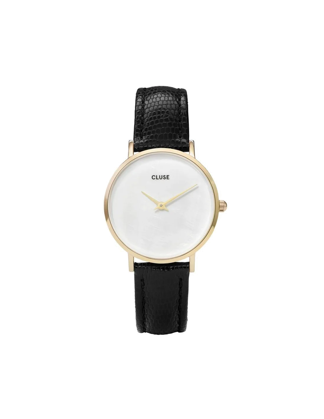 Montre Femme Cluse Minuit CL30048 - Boîtier or, Cadran nacre, Bracelet cuir noir