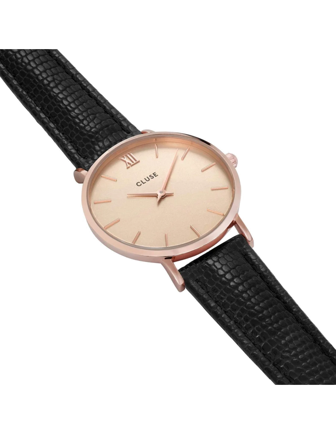 Montre Femme Cluse Minuit CL30051 - Boîtier or rose, cadran doré, bracelet cuir noir vue 2