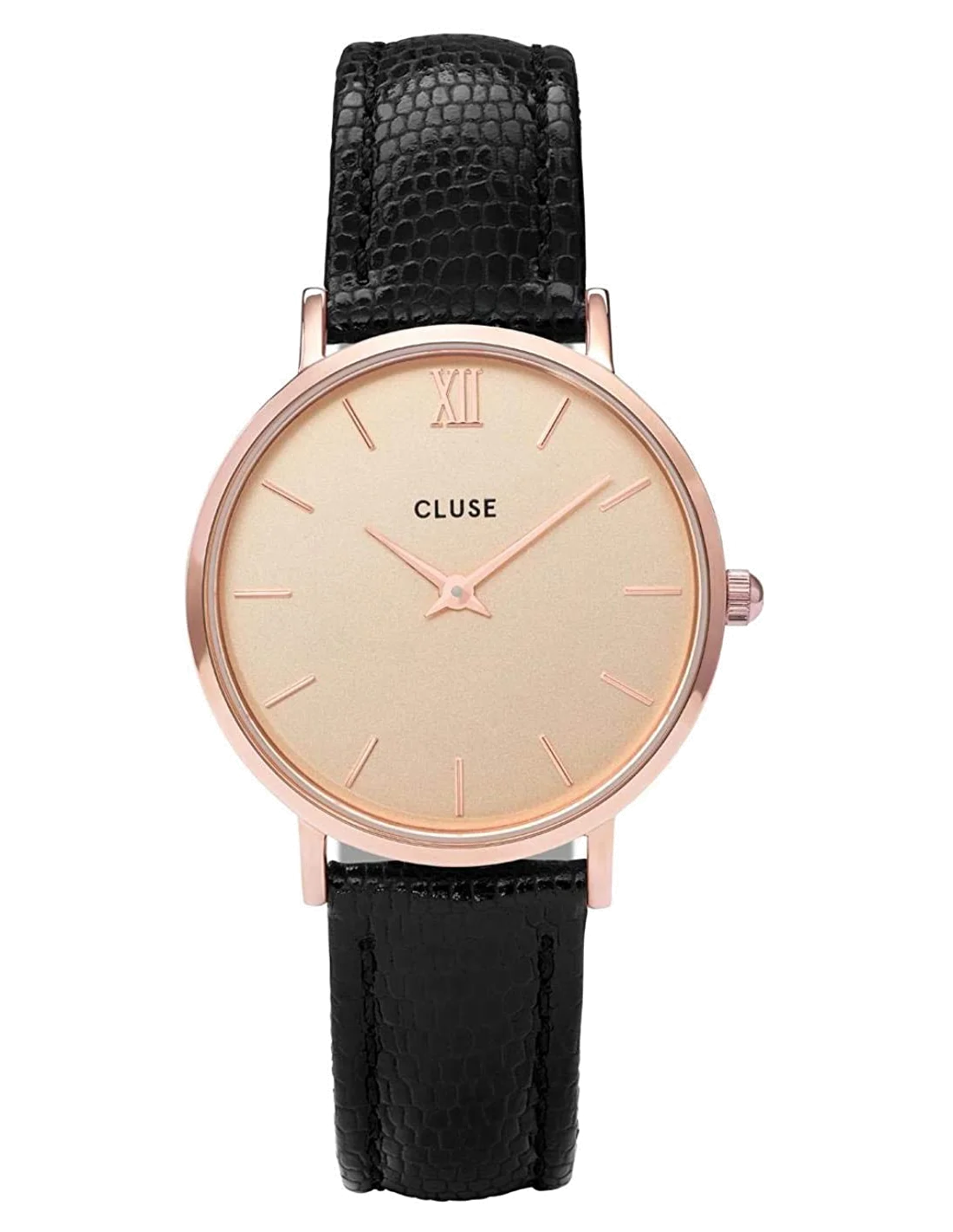Montre Femme Cluse Minuit CL30051 - Boîtier or rose, cadran doré, bracelet cuir noir