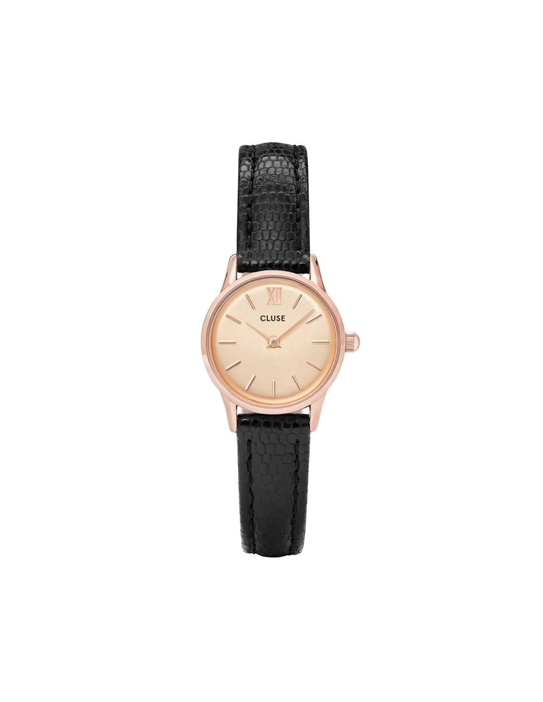 Montre Femme Cluse La Vedette CL50028 - Cadran doré, bracelet cuir noir, boîtier or rose