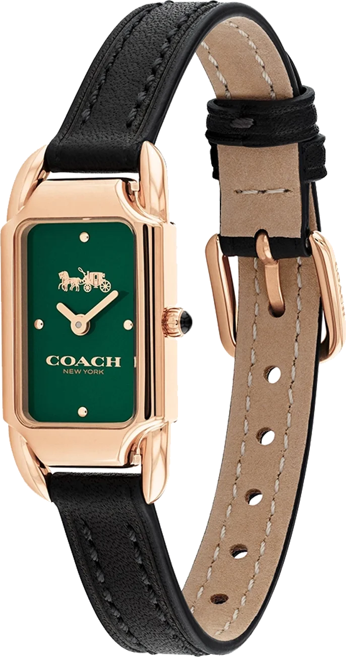 Montre Coach pour Femme 14504068 - Cadran Vert Rectangulaire, Bracelet Cuir Noir, Boîtier Or Rose vue 2