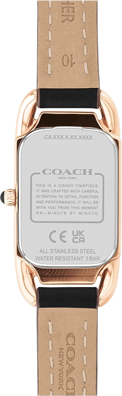 Montre Coach pour Femme 14504068 - Cadran Vert Rectangulaire, Bracelet Cuir Noir, Boîtier Or Rose vue 3