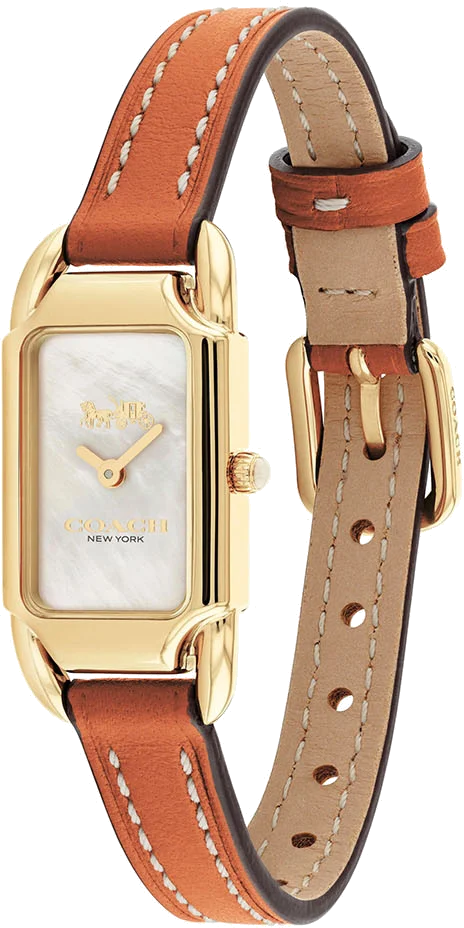 Montre-bracelet Coach Cadie 14504029 pour femme, cadran nacre rectangulaire, bracelet cuir marron vue 2