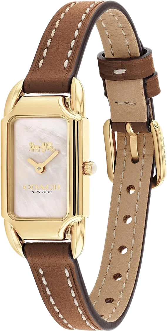 Montre Coach Cadie 14504028 pour Femme - Cadran Nacre Rectangulaire, Bracelet Cuir Marron vue 2