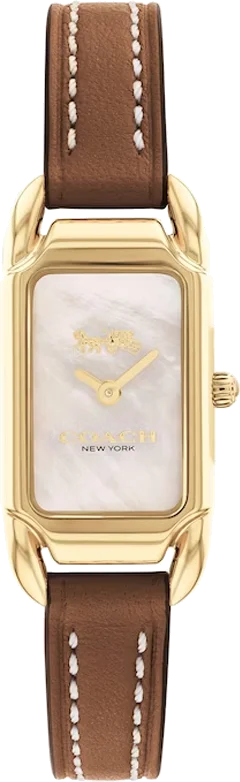 Montre Coach Cadie 14504028 pour Femme - Cadran Nacre Rectangulaire, Bracelet Cuir Marron