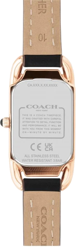 Montre Femme Coach Cadie 14504027 - Boîtier Or Rose, Cadran Blanc Rectangulaire, Bracelet Cuir Noir vue 2
