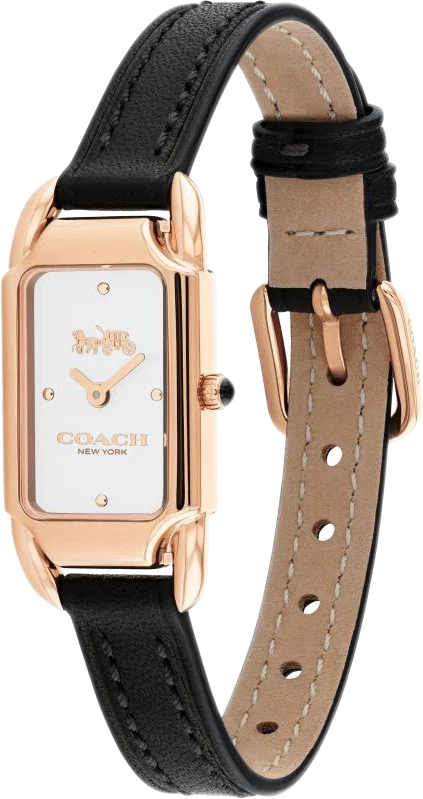 Montre Femme Coach Cadie 14504027 - Boîtier Or Rose, Cadran Blanc Rectangulaire, Bracelet Cuir Noir vue 3