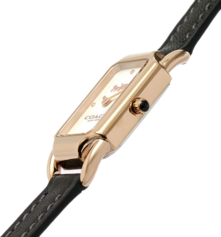 Montre Femme Coach Cadie 14504027 - Boîtier Or Rose, Cadran Blanc Rectangulaire, Bracelet Cuir Noir vue 4