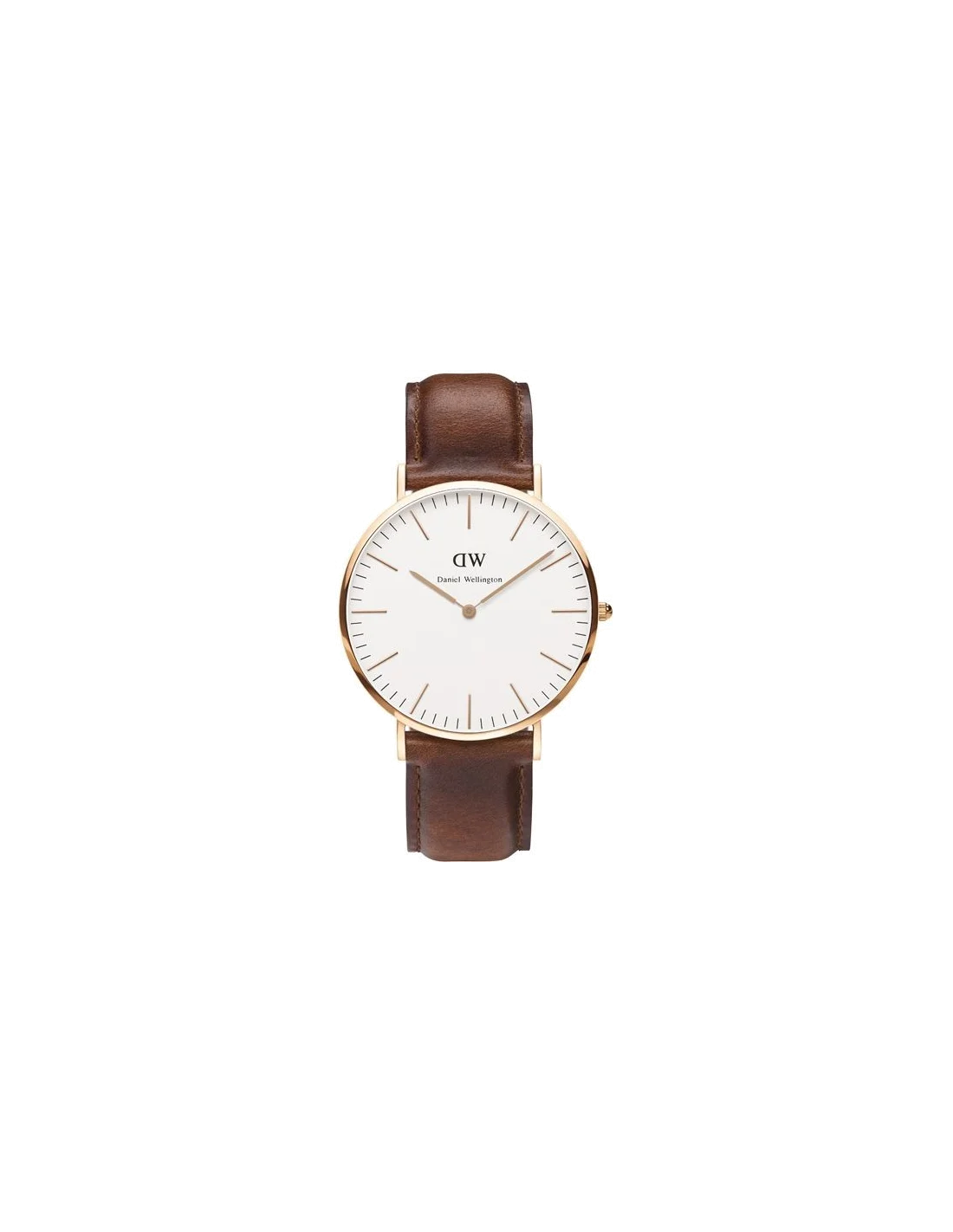 Montre Homme Daniel Wellington DW00100006 Classic St Mawes - Cadran Blanc, Boîtier Or Rose, Bracelet Cuir Marron