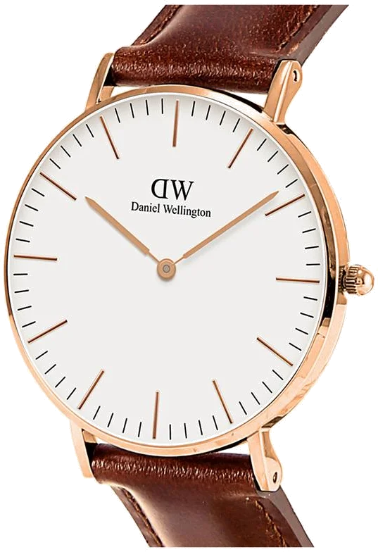 Montre Homme Daniel Wellington DW00100006 Classic St Mawes - Cadran Blanc, Boîtier Or Rose, Bracelet Cuir Marron vue 2