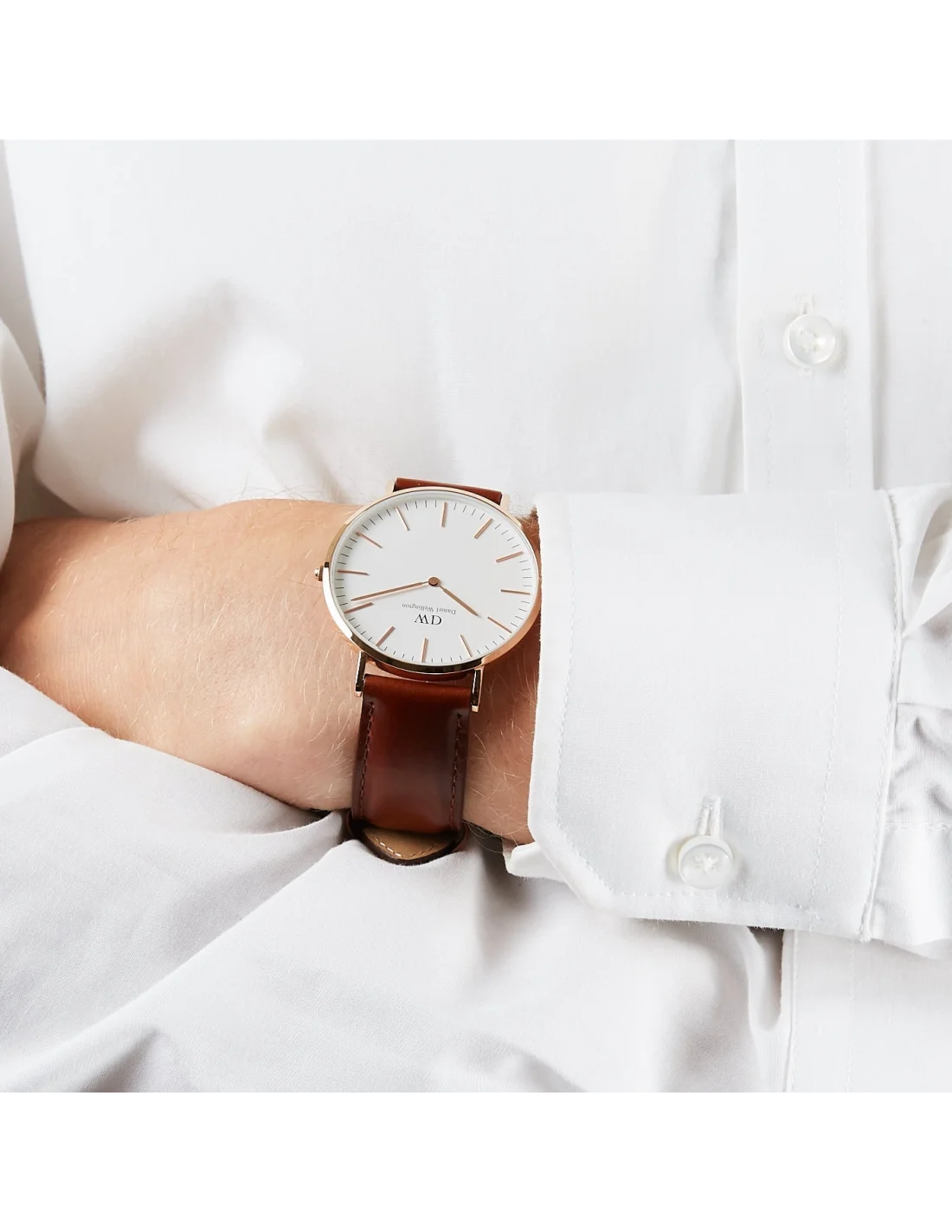 Montre Homme Daniel Wellington DW00100006 Classic St Mawes - Cadran Blanc, Boîtier Or Rose, Bracelet Cuir Marron vue 4