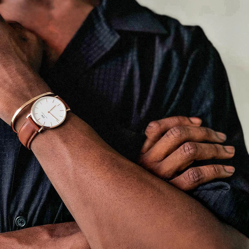 Montre Homme Daniel Wellington DW00100006 Classic St Mawes - Cadran Blanc, Boîtier Or Rose, Bracelet Cuir Marron vue 5