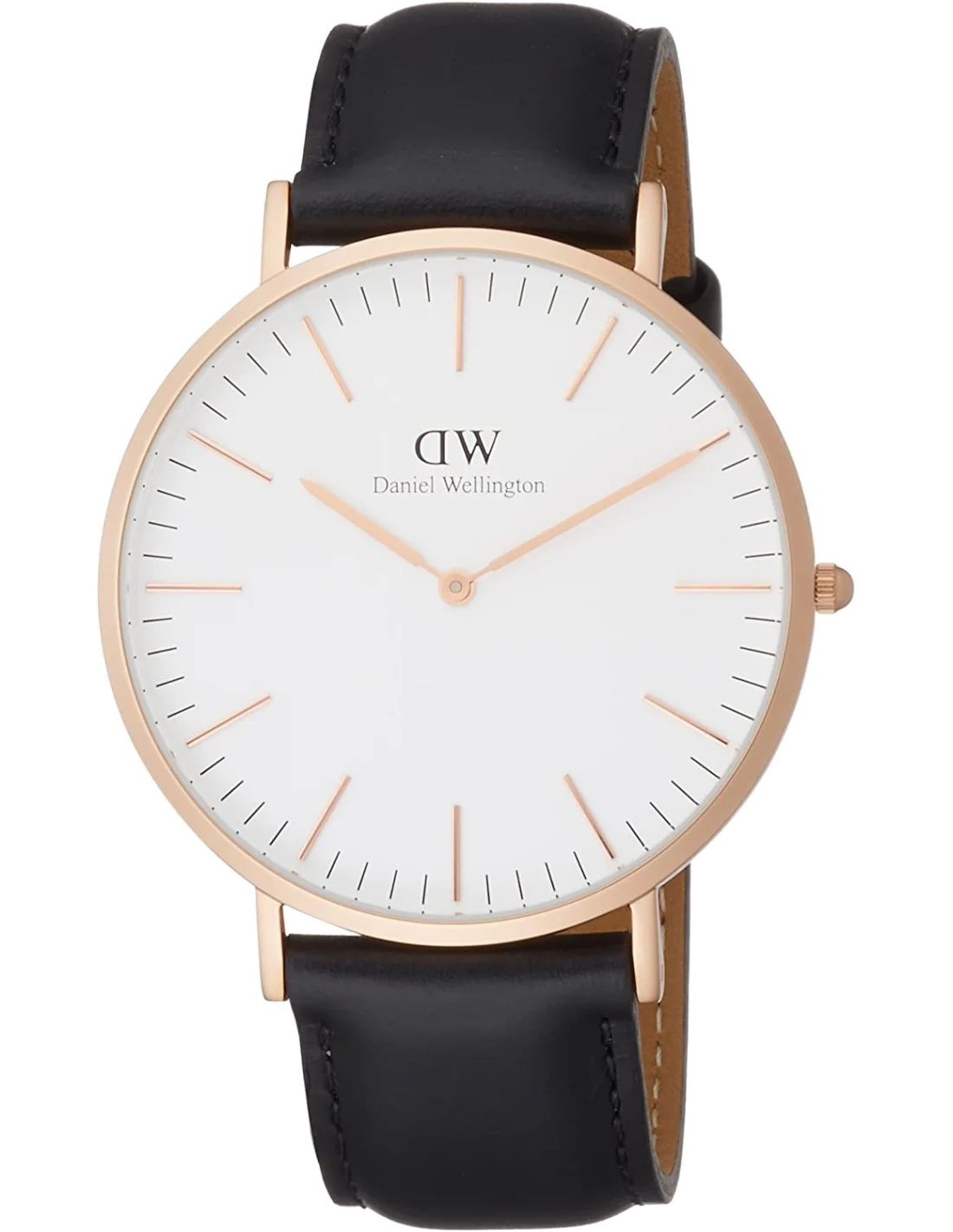 Montre Homme Daniel Wellington DW00100007, Boîtier Or Rose Extra-Plat, Cadran Blanc et Bracelet Cuir Noir