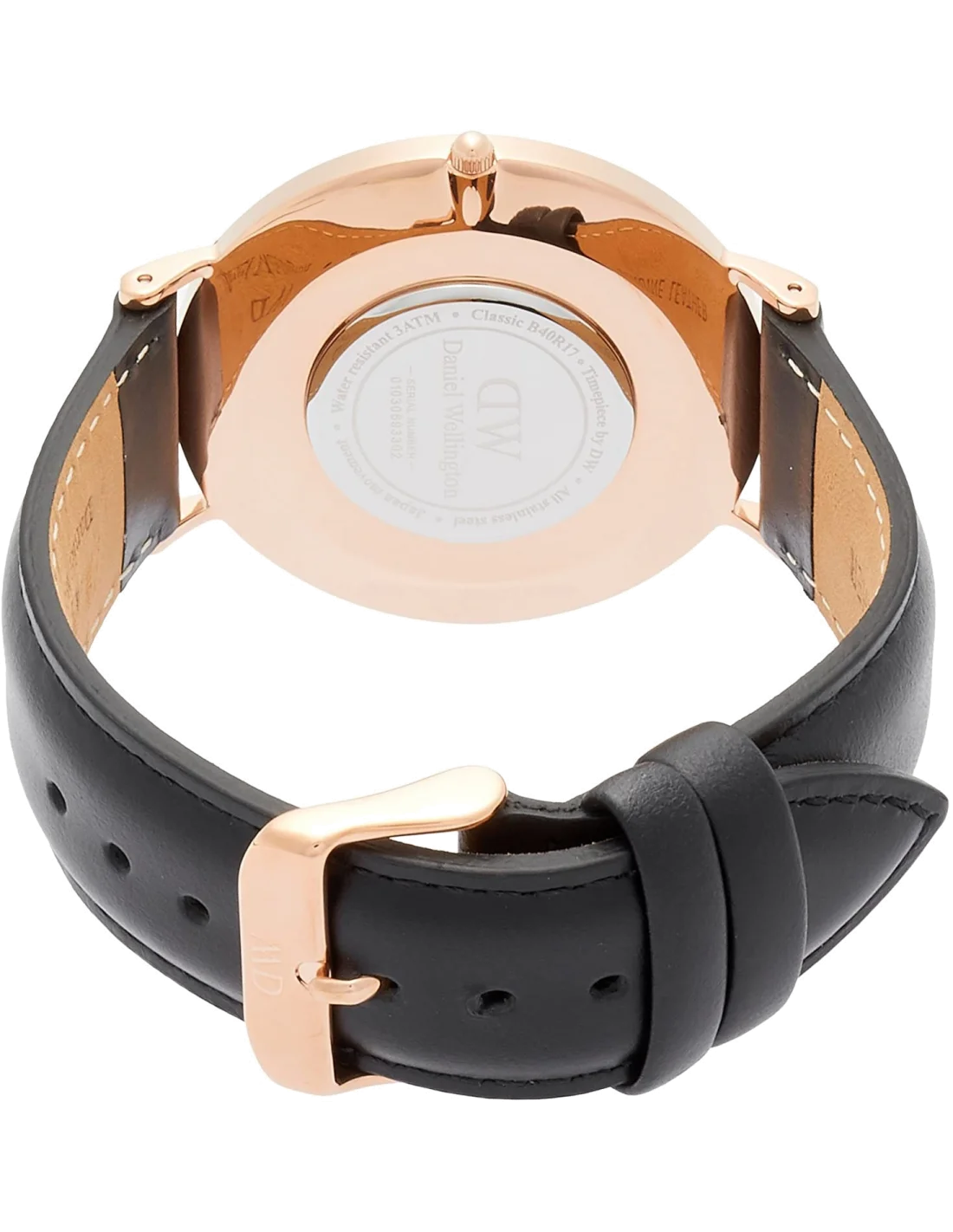 Montre Homme Daniel Wellington DW00100007, Boîtier Or Rose Extra-Plat, Cadran Blanc et Bracelet Cuir Noir vue 3