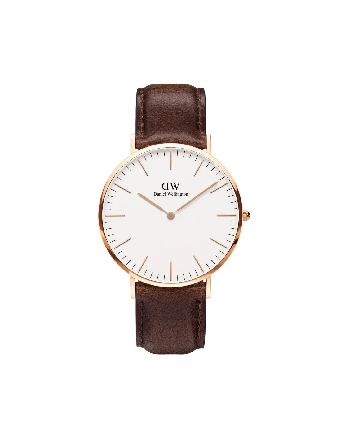 Montre Homme Daniel Wellington DW00100009 Classic Bristol 40mm, Boîtier Acier Argenté, Cadran Blanc, Bracelet Cuir Marron