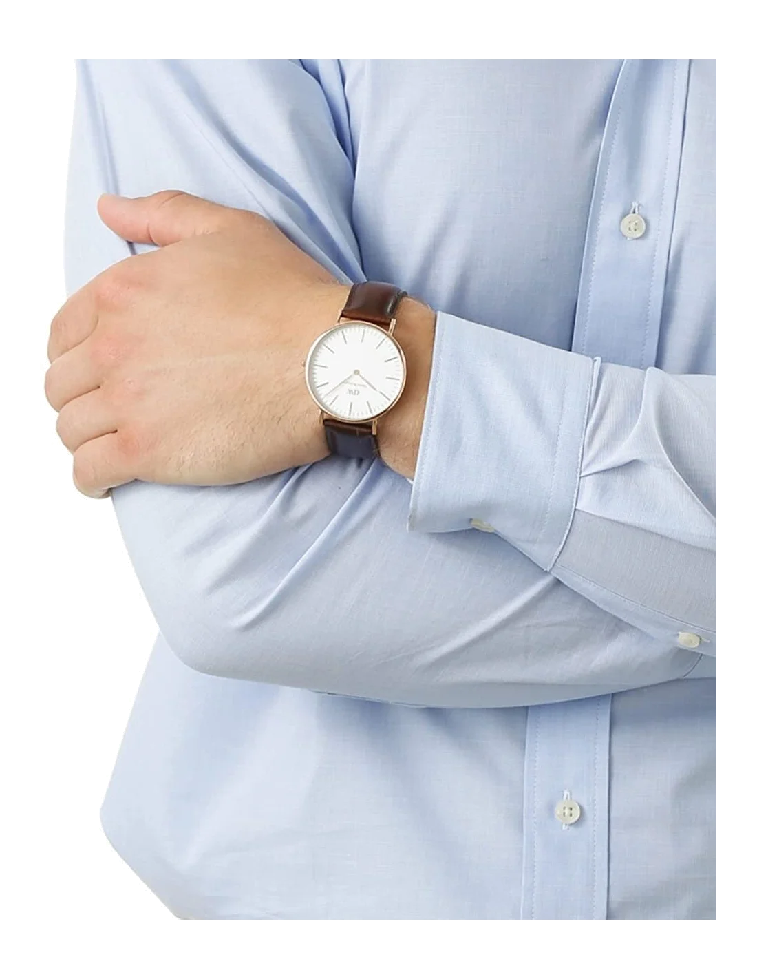 Montre Homme Daniel Wellington DW00100009 Classic Bristol 40mm, Boîtier Acier Argenté, Cadran Blanc, Bracelet Cuir Marron vue 3