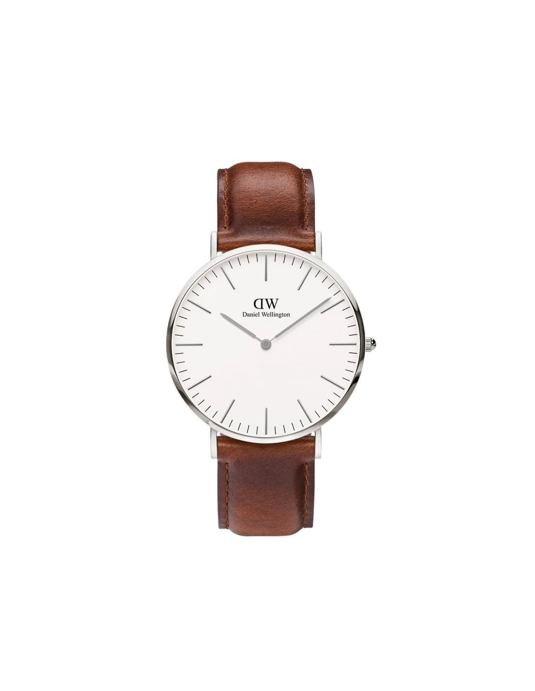 Montre Homme Daniel Wellington DW00100021 Classique Cadran Blanc Boîtier Argent Bracelet Cuir Marron