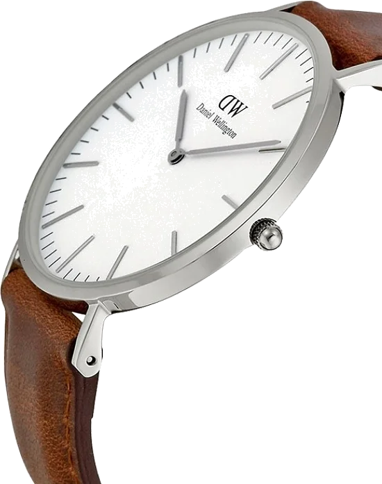 Montre Homme Daniel Wellington DW00100021 Classique Cadran Blanc Boîtier Argent Bracelet Cuir Marron vue 2