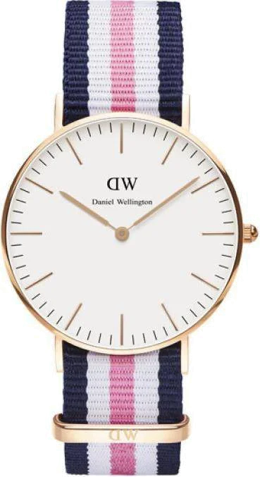 Montre Unisexe Daniel Wellington DW00100034, Boîtier Acier Or Rose 36mm, Bracelet NATO Tricolore
