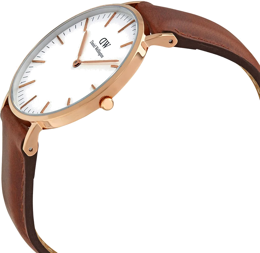 Montre Daniel Wellington Classic St Mawes 36 mm Or Rose Cadran Blanc Bracelet Cuir Marron DW00100035 - Unisexe vue 3