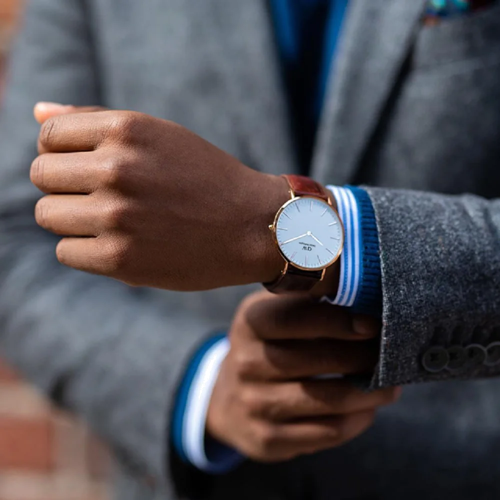 Montre Daniel Wellington Classic St Mawes 36 mm Or Rose Cadran Blanc Bracelet Cuir Marron DW00100035 - Unisexe vue 4