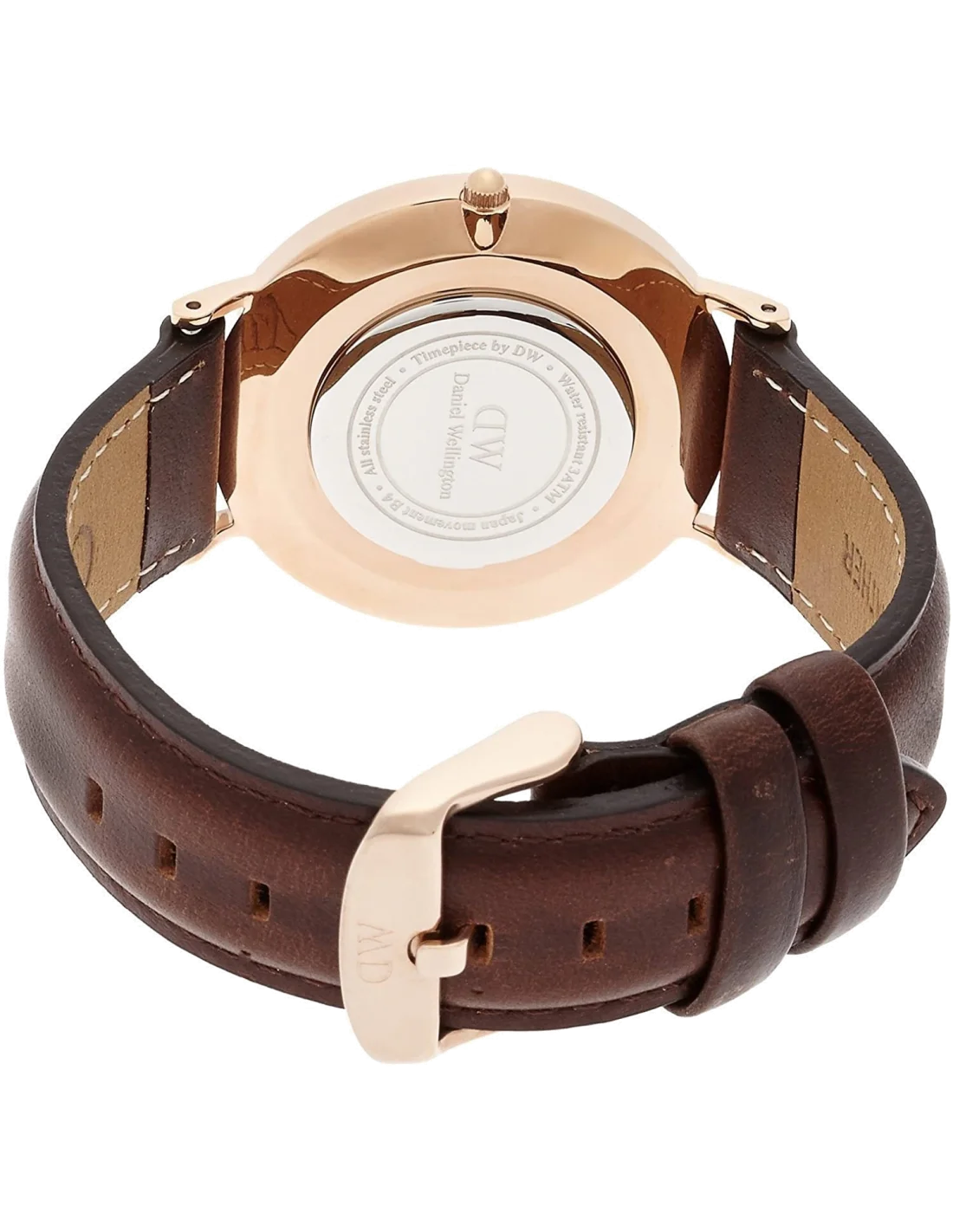 Montre Daniel Wellington Classic Bristol DW00100039, boîtier or rose 36mm, cadran blanc, bracelet cuir marron - Unisexe vue 3