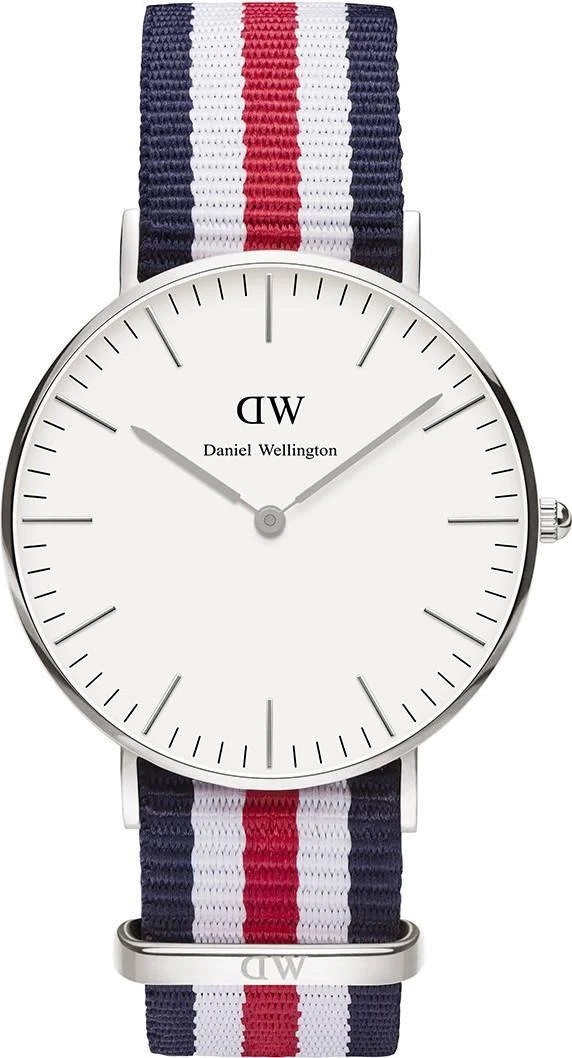 Montre Unisexe Daniel Wellington Classic Canterbury DW00100051, Cadran Blanc, Bracelet Nylon Tricolore