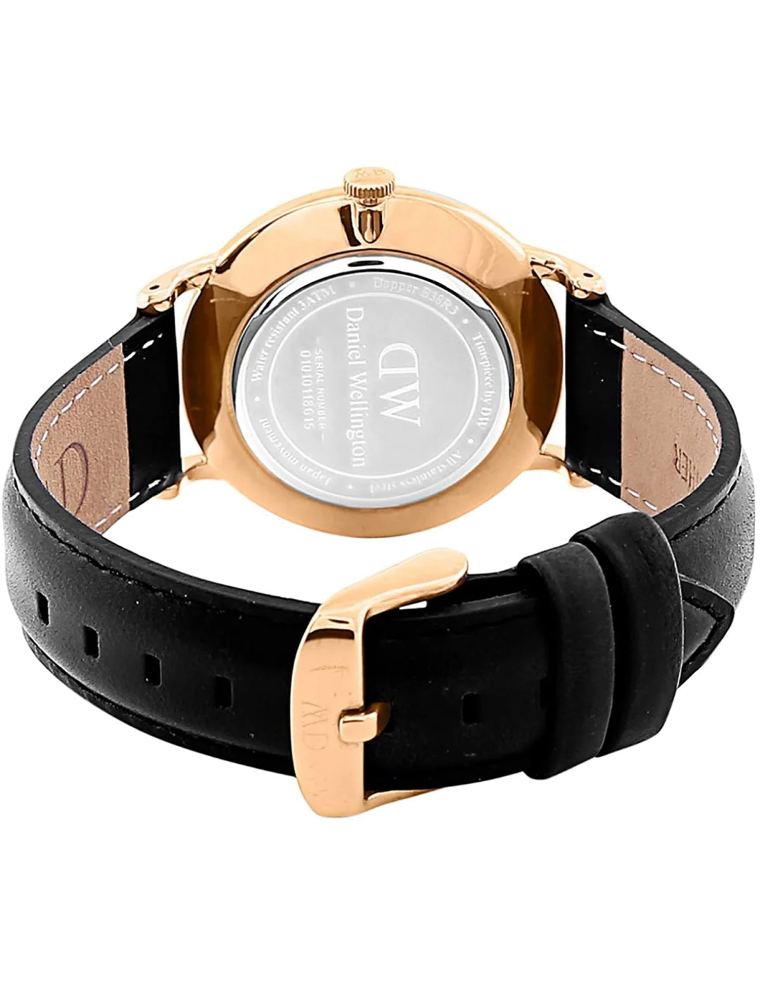 Montre Daniel Wellington Dapper 34mm DW00100092 - Boîtier Or Rose, Cadran Blanc, Bracelet Cuir Noir - Unisexe vue 2