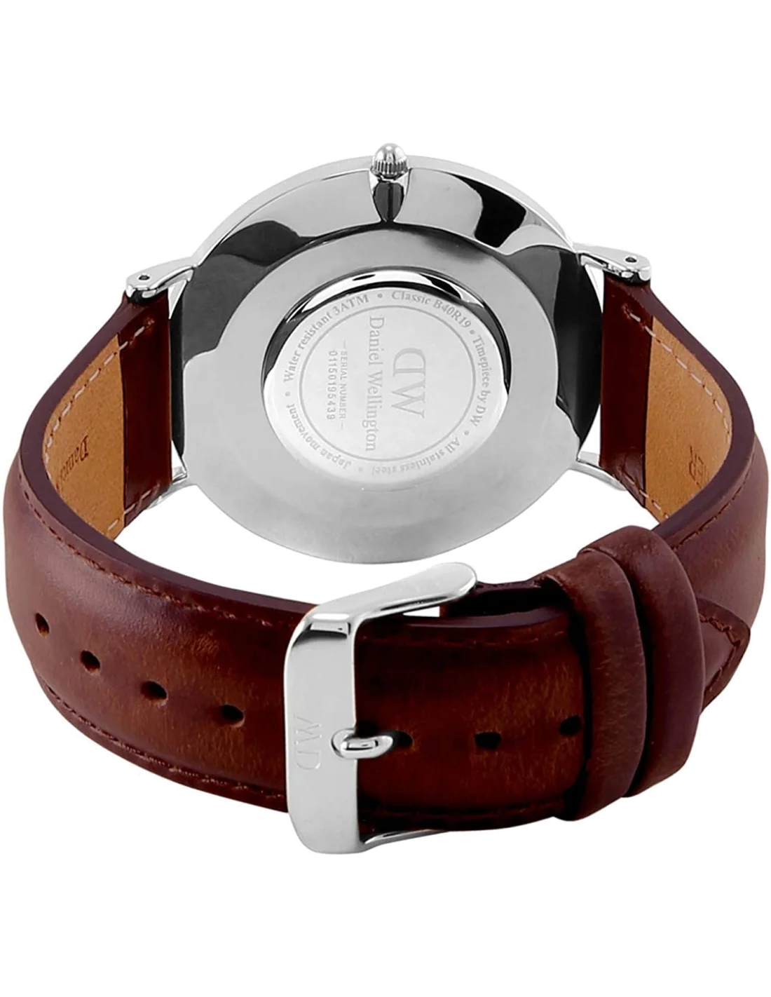 Montre Homme Daniel Wellington DW00100130 Boîtier Argent Cadran Noir Bracelet Cuir Brun 40mm vue 3