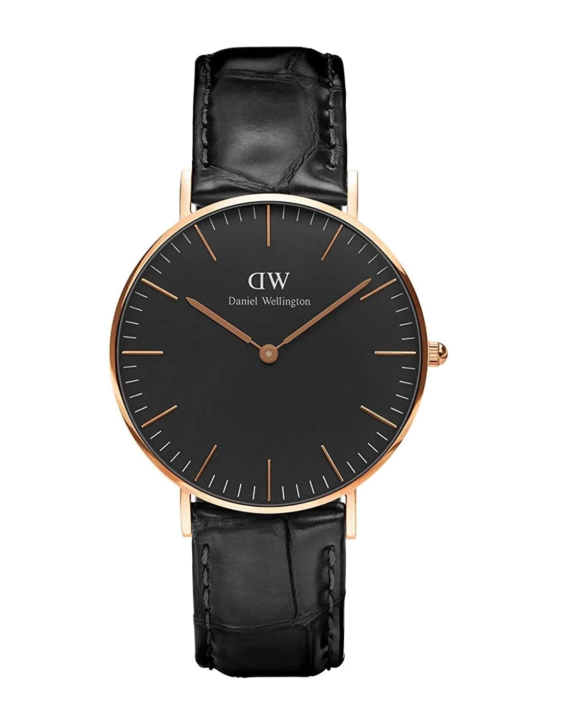Montre Daniel Wellington Classic Black DW00100141 - Cadran noir, bracelet cuir noir, or rose - Pour femme