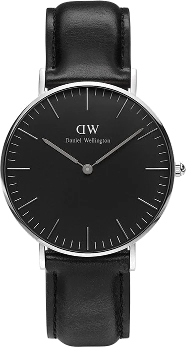 Montre Femme Daniel Wellington DW00100145 Classic Black - Cadran Noir, Boîtier Argent, Bracelet Cuir Noir