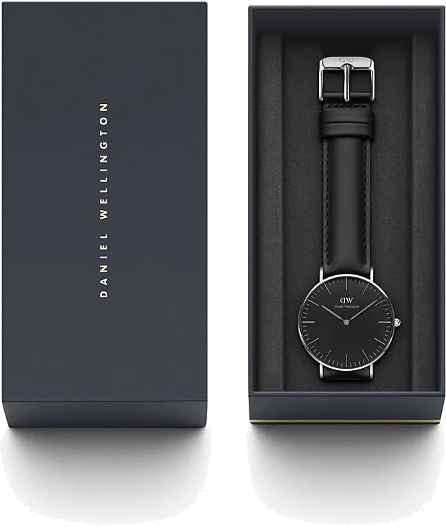 Montre Femme Daniel Wellington DW00100145 Classic Black - Cadran Noir, Boîtier Argent, Bracelet Cuir Noir vue 3