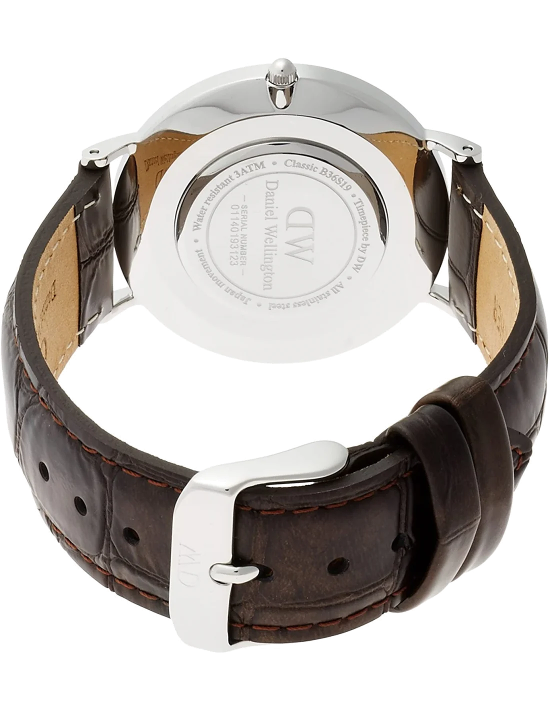 Montre Daniel Wellington DW00100146 pour Femme, Cadran Noir, Boîtier Argent, Bracelet Cuir Marron vue 3