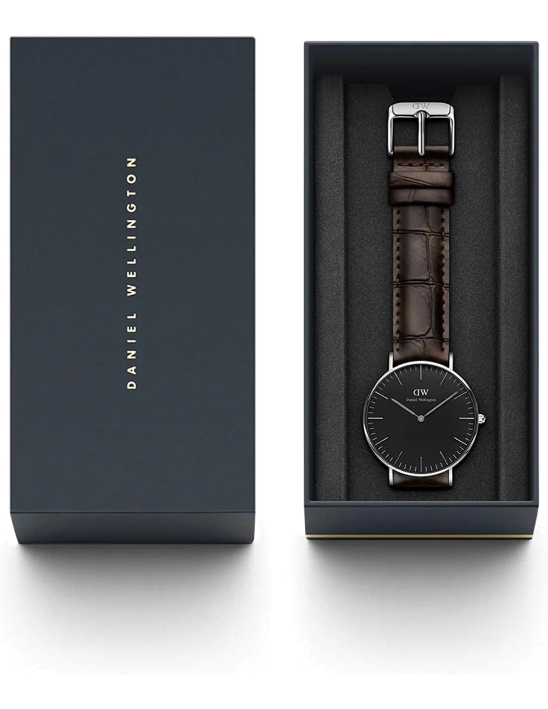 Montre Daniel Wellington DW00100146 pour Femme, Cadran Noir, Boîtier Argent, Bracelet Cuir Marron vue 4