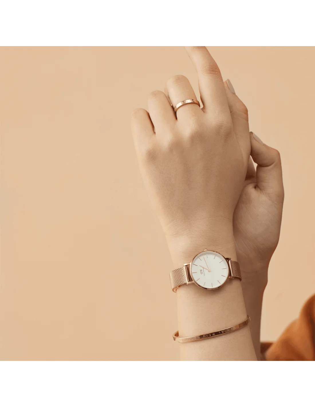 Montre Femme Daniel Wellington Petite Melrose DW00100163, Cadran Blanc, Maille Milanaise Or Rose vue 3