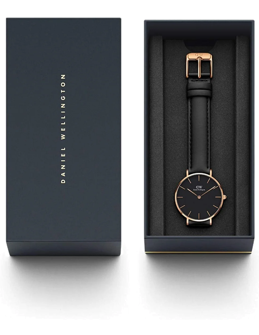 Montre Femme Daniel Wellington Petite Sheffield DW00100168 - Cadran Noir, Boîtier Or Rose, Bracelet Cuir Noir vue 3