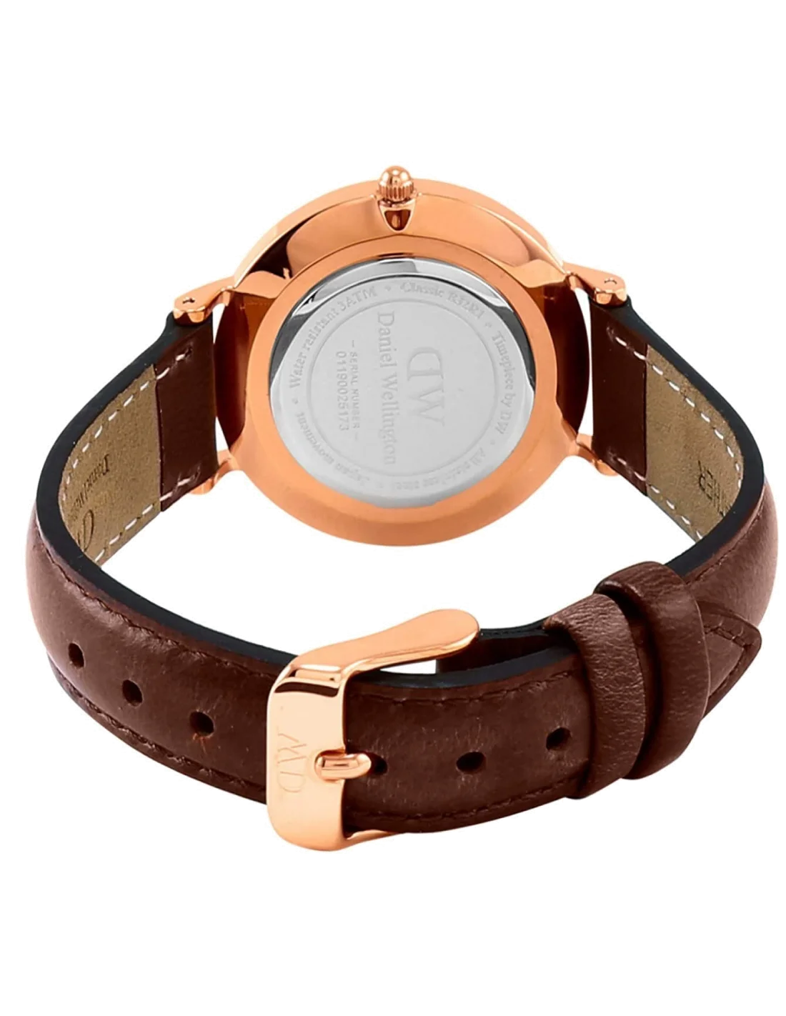 Montre Femme Daniel Wellington DW00100169 Cadran Noir Boîtier Or Rose Bracelet Cuir Marron vue 2