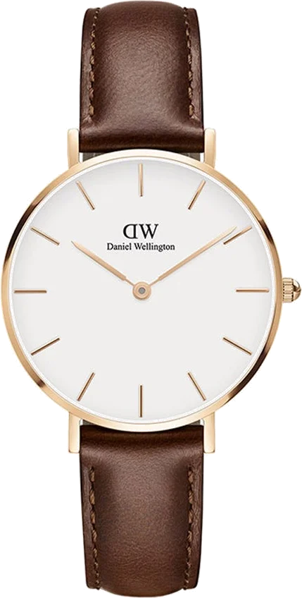 Montre Femme Daniel Wellington Classic DW00100175 - Cadran Blanc, Boîtier Or Rose, Bracelet Cuir Marron