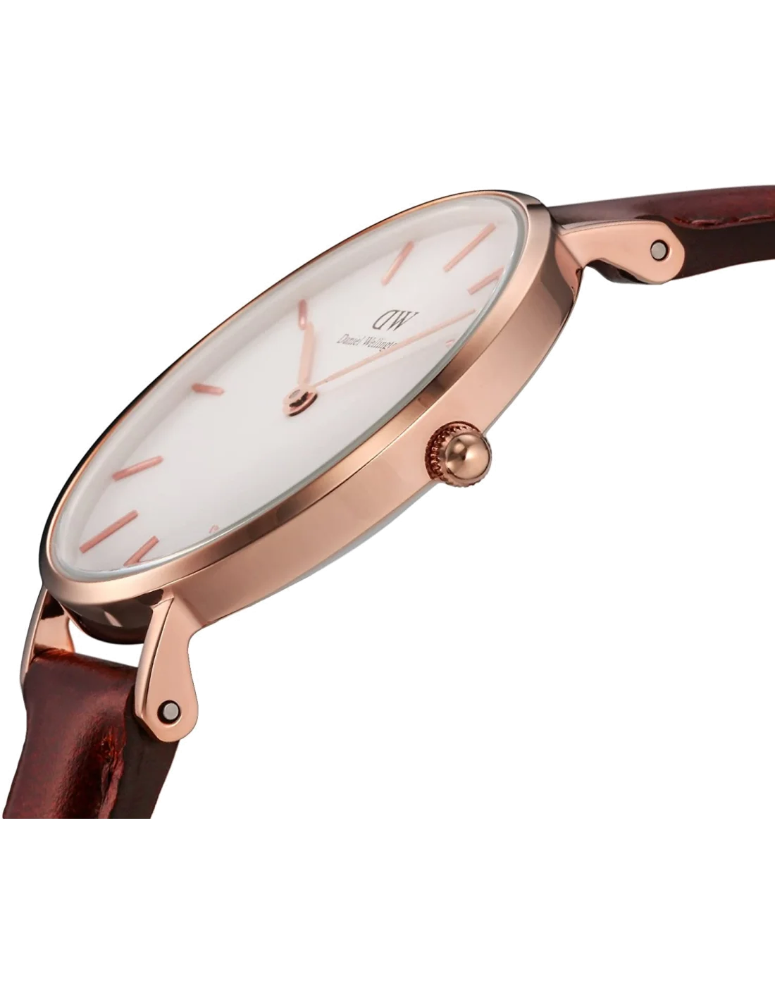 Montre Femme Daniel Wellington Classic DW00100175 - Cadran Blanc, Boîtier Or Rose, Bracelet Cuir Marron vue 2