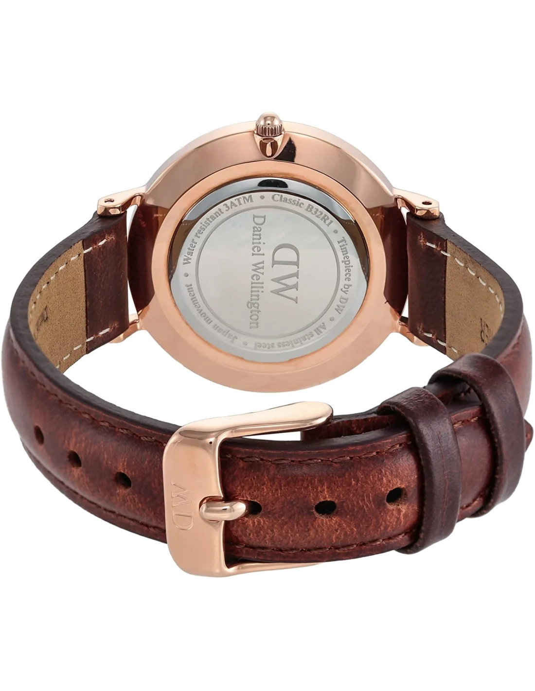Montre Femme Daniel Wellington Classic DW00100175 - Cadran Blanc, Boîtier Or Rose, Bracelet Cuir Marron vue 3