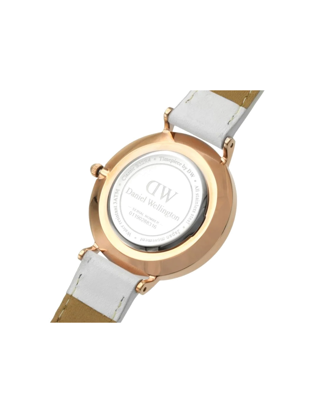 Montre Femme Daniel Wellington Classic DW00100189 - Cadran blanc, boîtier or rose, bracelet cuir blanc vue 2