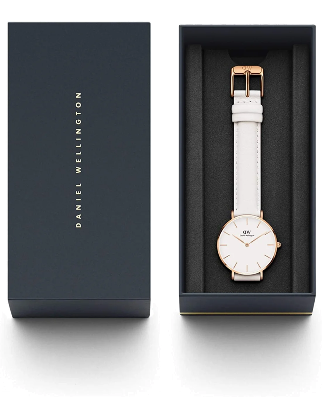 Montre Femme Daniel Wellington Classic DW00100189 - Cadran blanc, boîtier or rose, bracelet cuir blanc vue 4